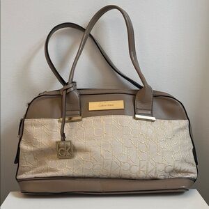 Calvin Klein Beige and Brown Handbag Signature Monogram